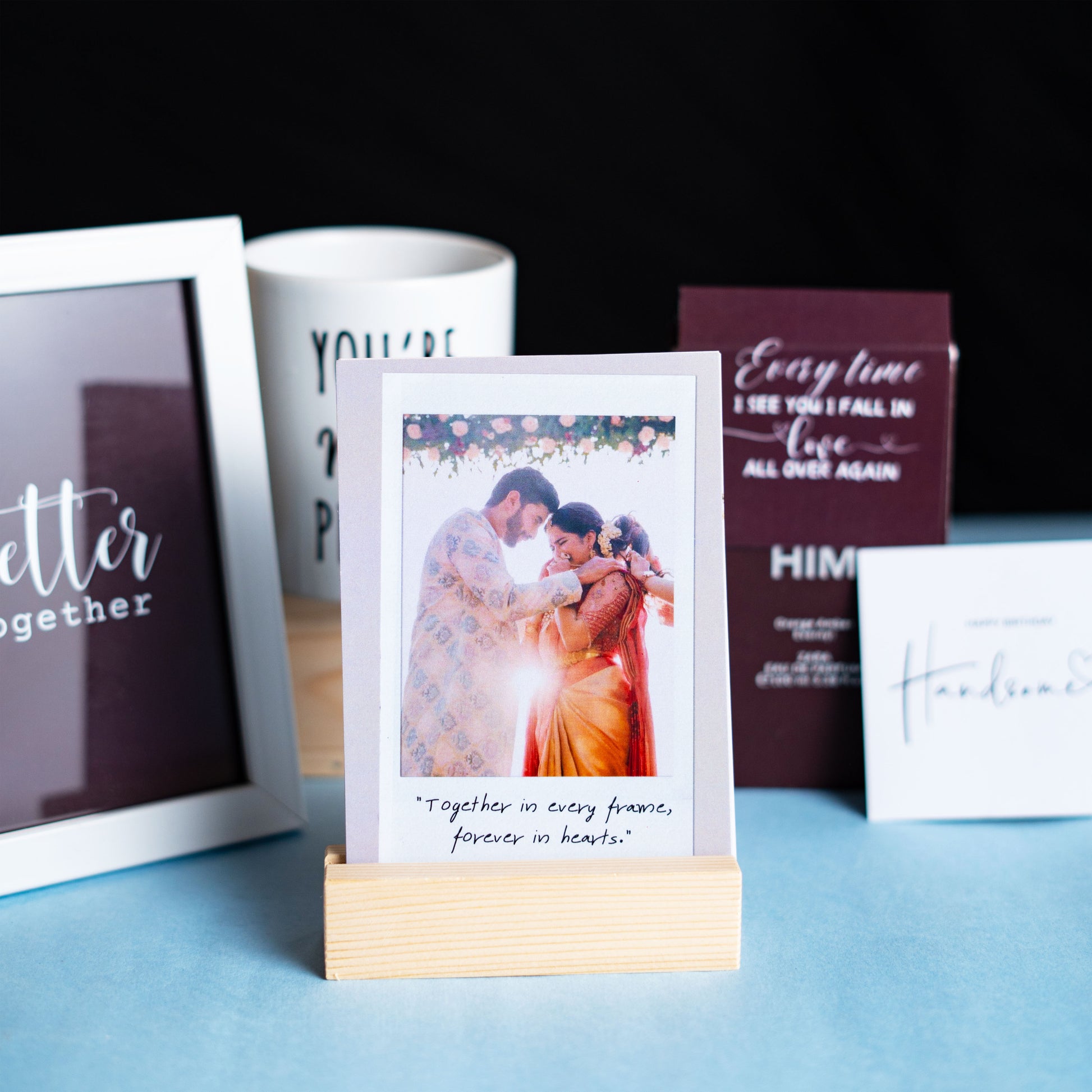 Photo Polaroids with Custom Message & Wooden Stand | Cherished Moments