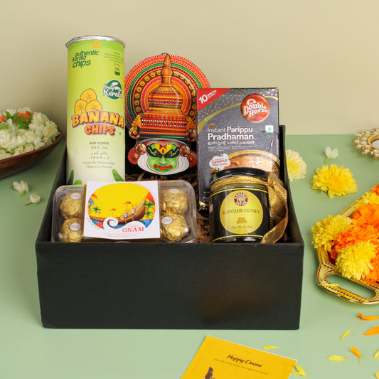 Kathakali Essence Onam Hamper | Ferrero Rocher, Kerala Banana Chips, Parippu Pradhaman