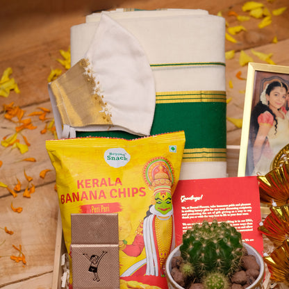 Kerala Onam Serenity Hamper | Traditional Kerala Set Saree/Dhoti | Authentic Onam Attire