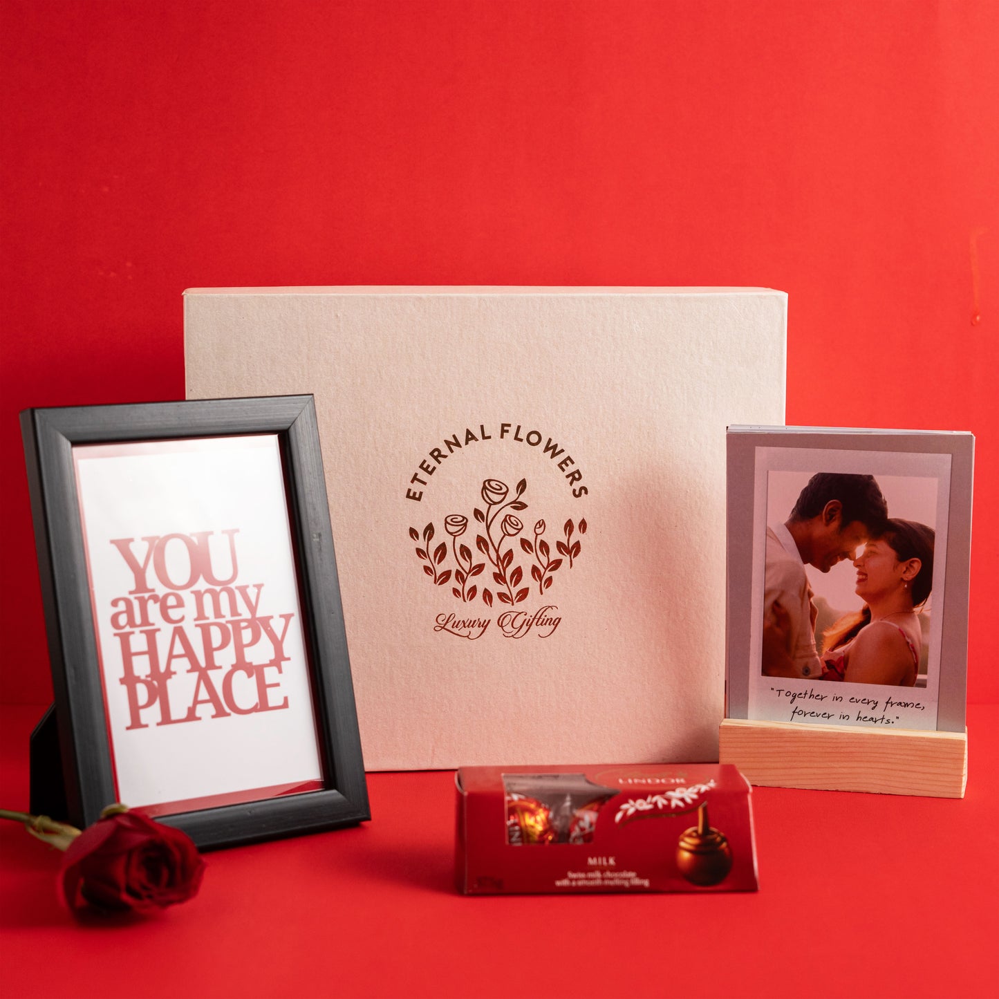 Love Bliss Valentine's Day Gift Hamper: Lindt Lindor Trio, Personalized Frame, and Photo Keepsakes