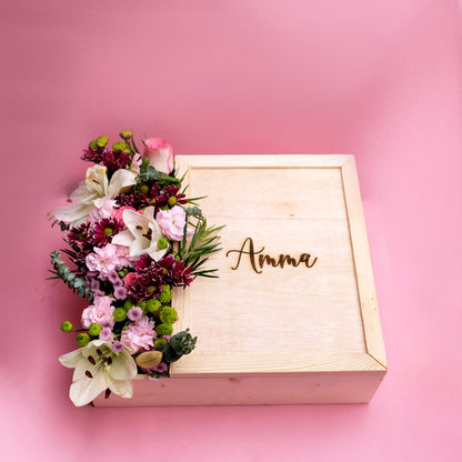 Packaged in Premium Wooden Tray with Assorted Flowers | A Beautiful Presentation