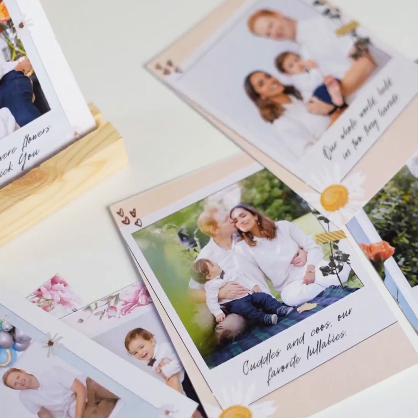 Personalized Polaroids with Wooden Stand: Custom Prints with Personal Messages