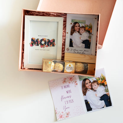 Sweet Snaps Mother's Day Gift Hamper: Photo Polaroids, 'World's Best Mom' Frame, Ferrero Rocher, and Customized Greeting Card