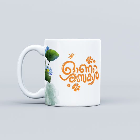 "Water Lily - 'Onashamsakal' Ceramic Mug | Traditional Onam Greetings Mug"