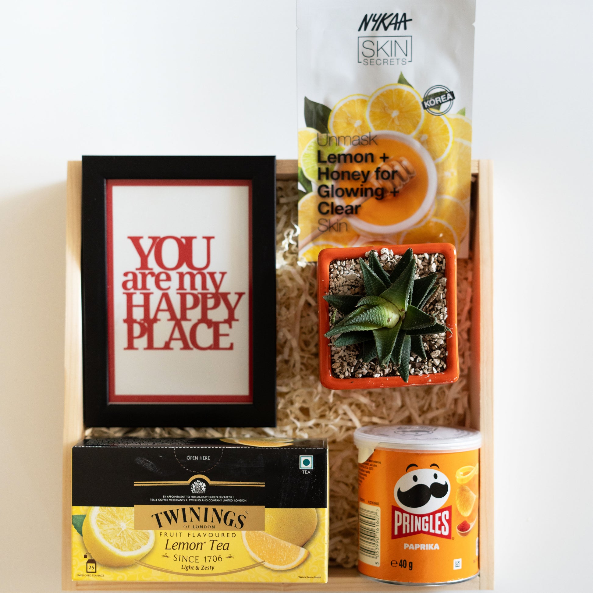 You Are My Happy Place Mother's Day Gift Hamper: Tea, Snacks, Photo Frame, Succulent, and Sheet Mask