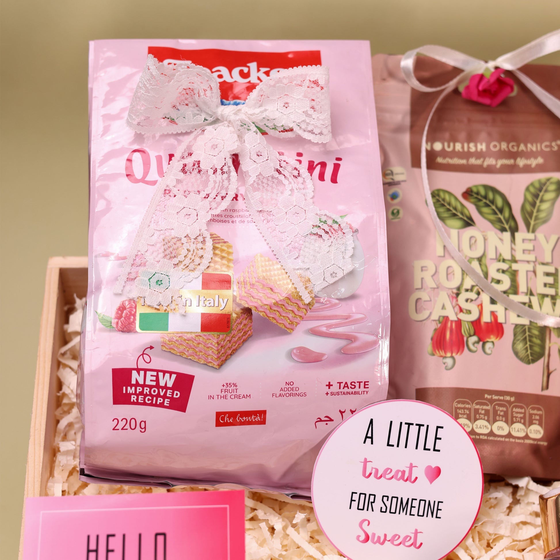 Hello Gorgeous Anniversary Hamper | Loacker Quadratini Raspberry Wafers | Irresistible Raspberry Delights